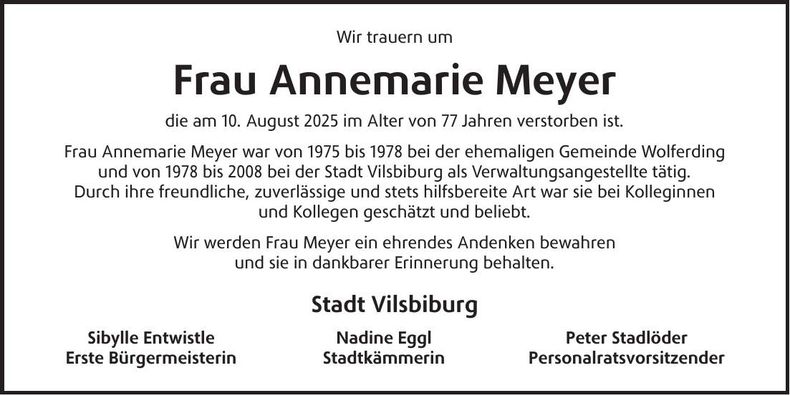 Traueranzeige Annemarie Meyer