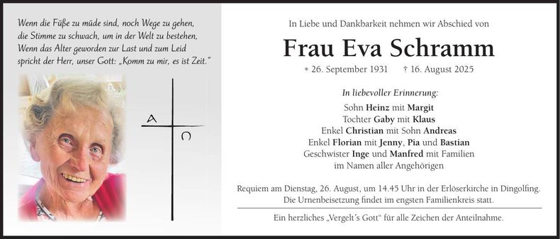Traueranzeige Eva Schramm