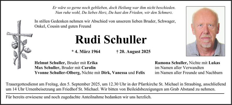 Traueranzeige Rudi Schuller