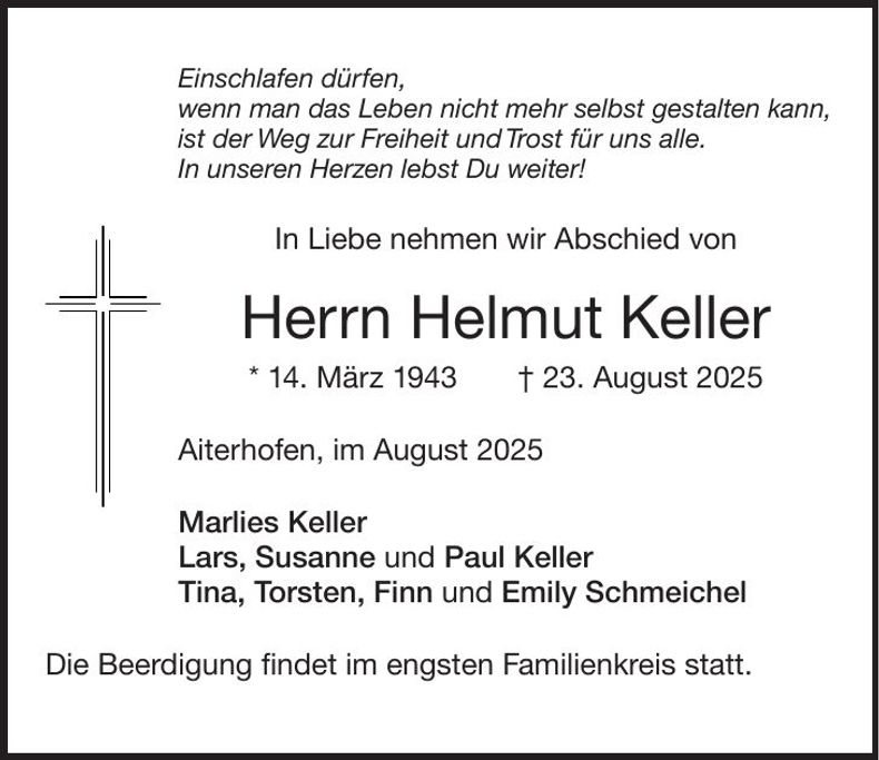 Traueranzeige Helmut Keller