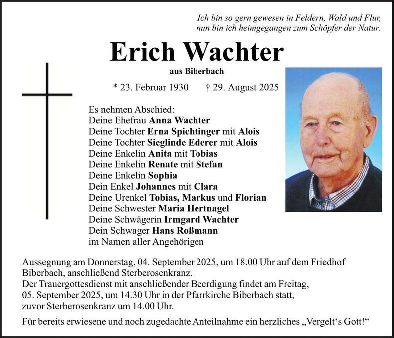Traueranzeige Erich Wachter