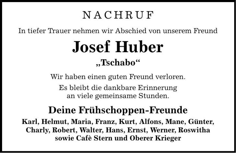 Traueranzeige Josef Huber