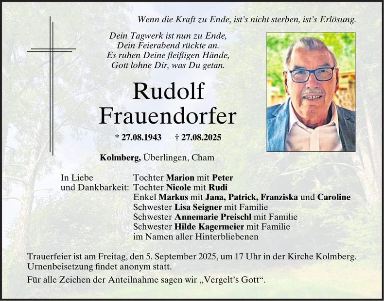 Traueranzeige Rudolf Frauendorfer