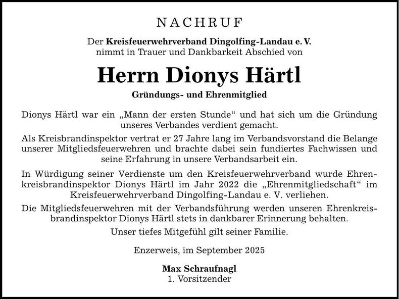 Traueranzeige Dionys Härtl