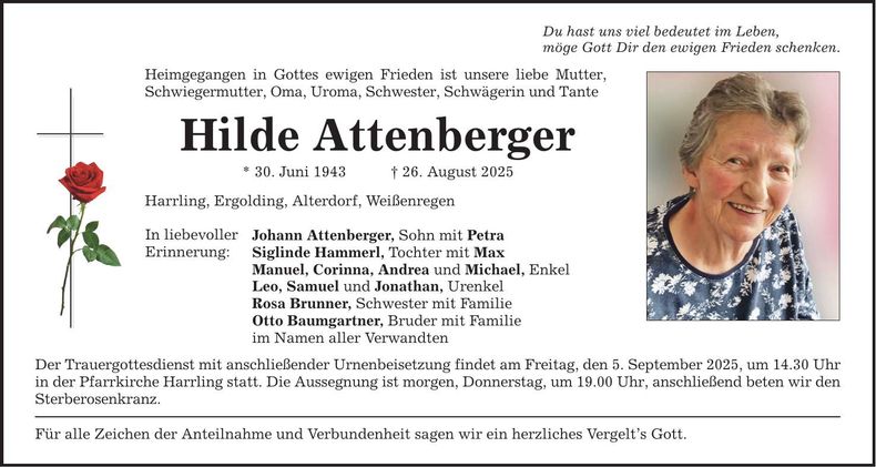 Traueranzeige Hilde Attenberger