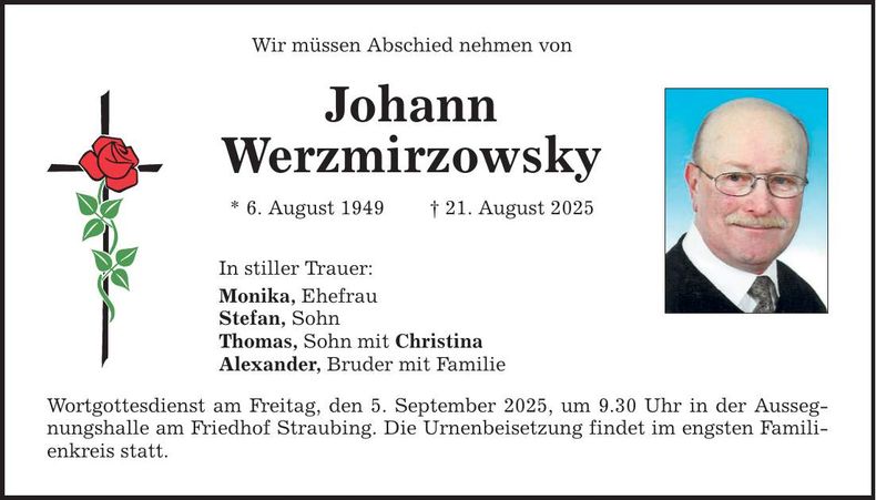 Traueranzeige Johann Werzmirzowsky