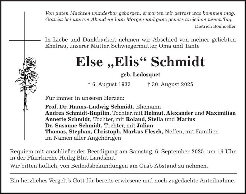 Traueranzeige Else Schmidt