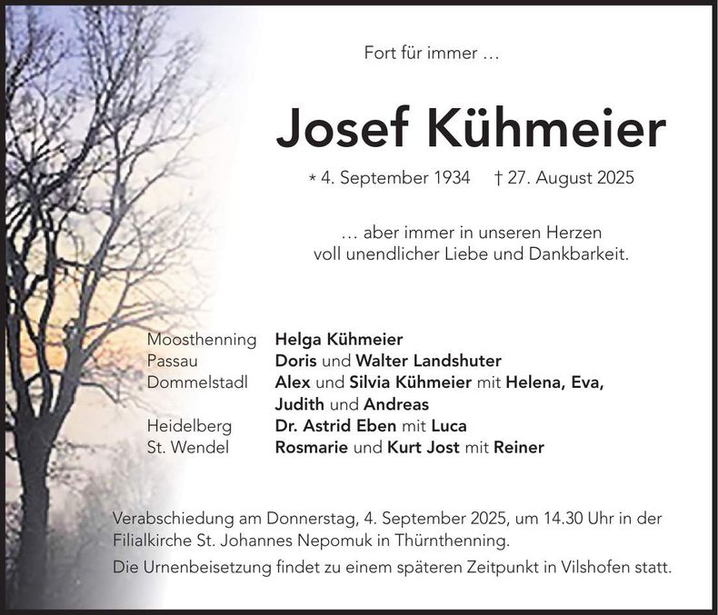 Traueranzeige Josef Kühmeier