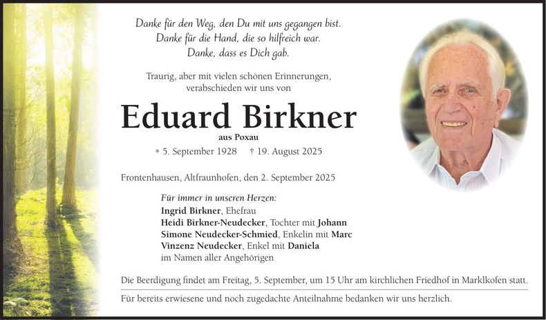 Traueranzeige Eduard Birkner