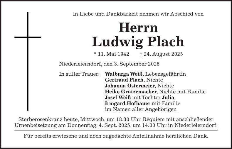 Traueranzeige Josef Plach