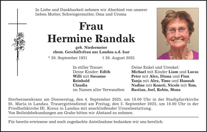 Traueranzeige Hermine Randak