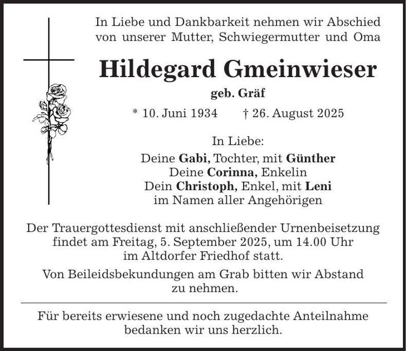 Traueranzeige Hildegard Gmeinwieser