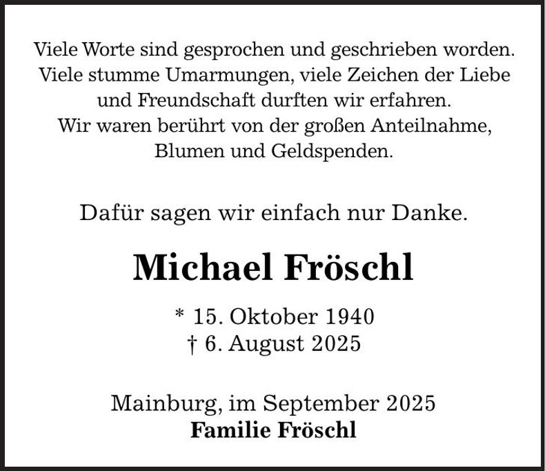 Traueranzeige Michael Fröschl
