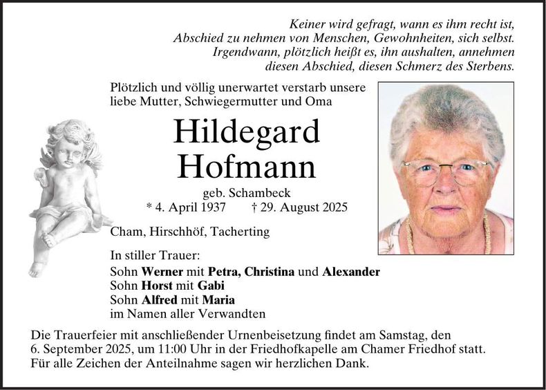 Traueranzeige Hildegard Hofmann