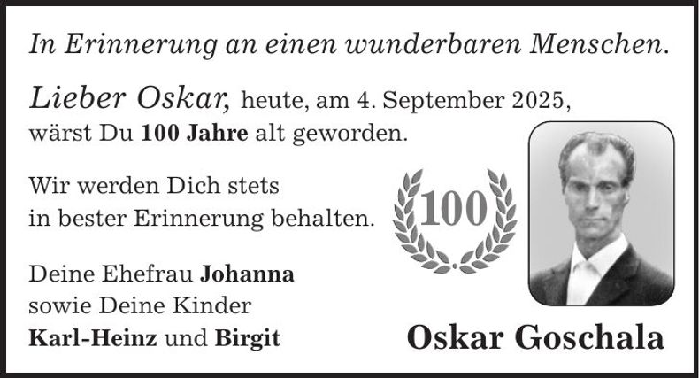 Traueranzeige Oskar Goschala