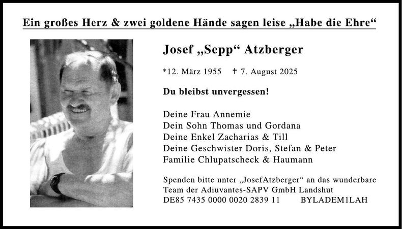 Traueranzeige Josef Atzberger