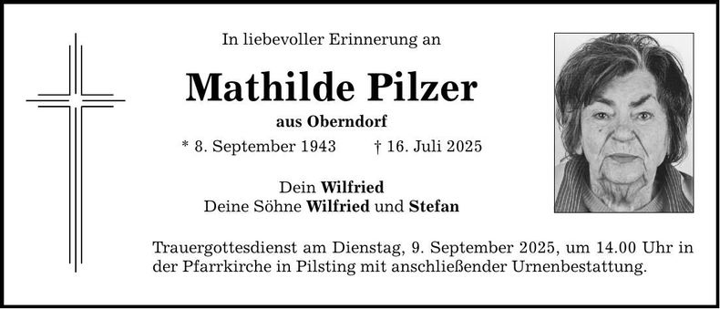 Traueranzeige Mathilde Pilzer