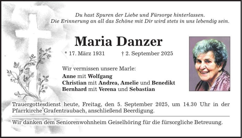 Traueranzeige Maria Danzer