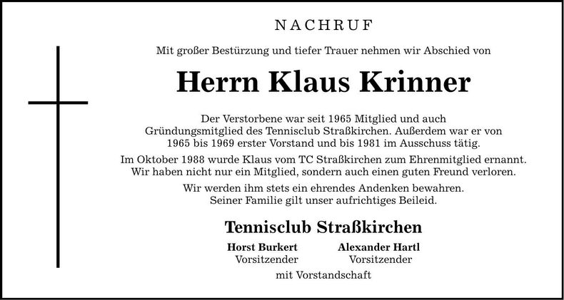 Traueranzeige Klaus Krinner