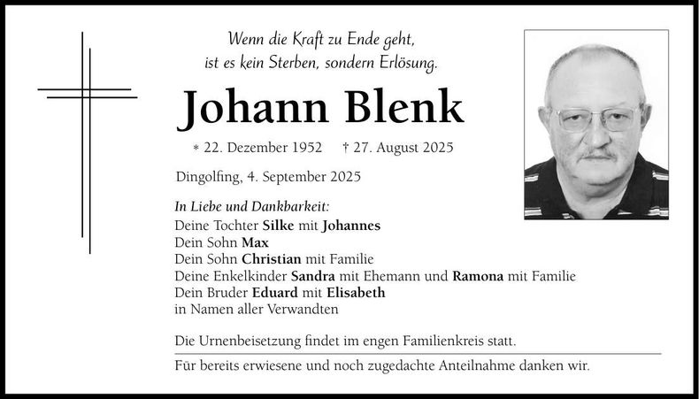 Traueranzeige Johann Blenk
