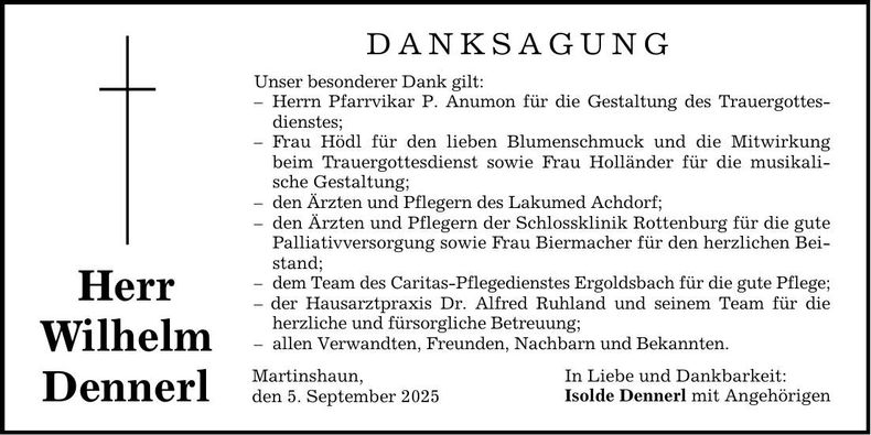 Traueranzeige Wilhelm Dennerl