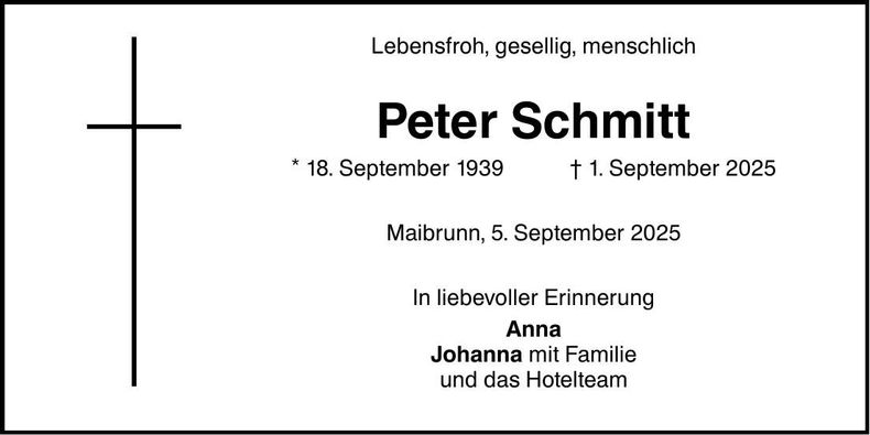 Traueranzeige Peter Schmitt