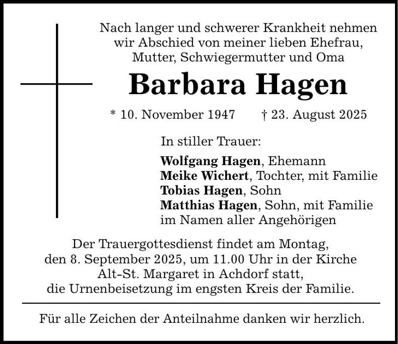 Traueranzeige Barbara Hagen