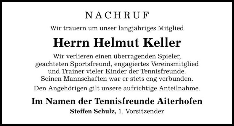 Traueranzeige Helmut Keller
