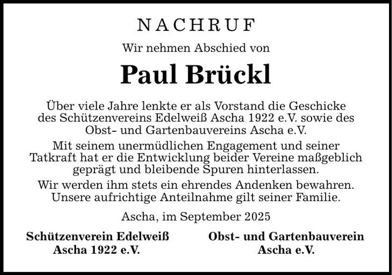 Traueranzeige Paul Brückl