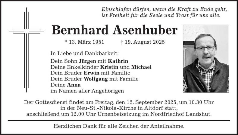 Traueranzeige Bernard Asenhuber