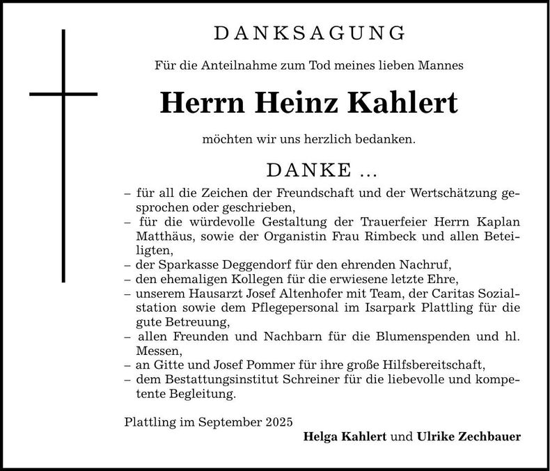 Traueranzeige Heinz Kahlert
