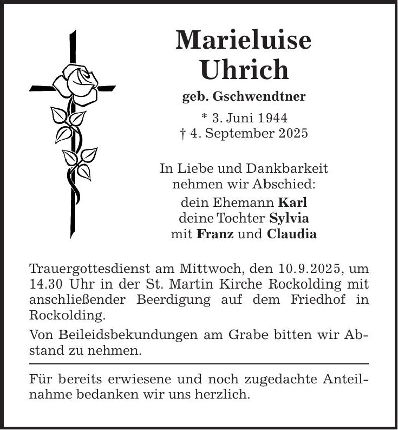 Traueranzeige Marieluise Uhrich