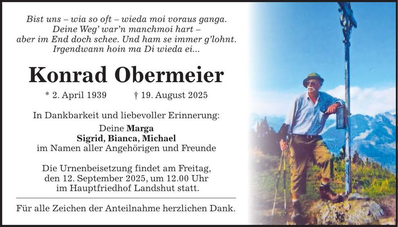 Traueranzeige Konrad Obermeier