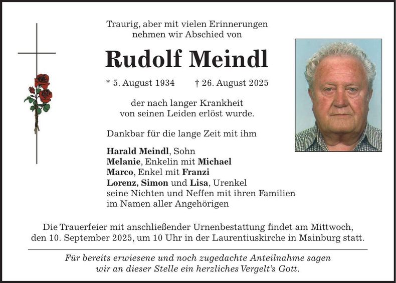 Traueranzeige Rudolf Meindl