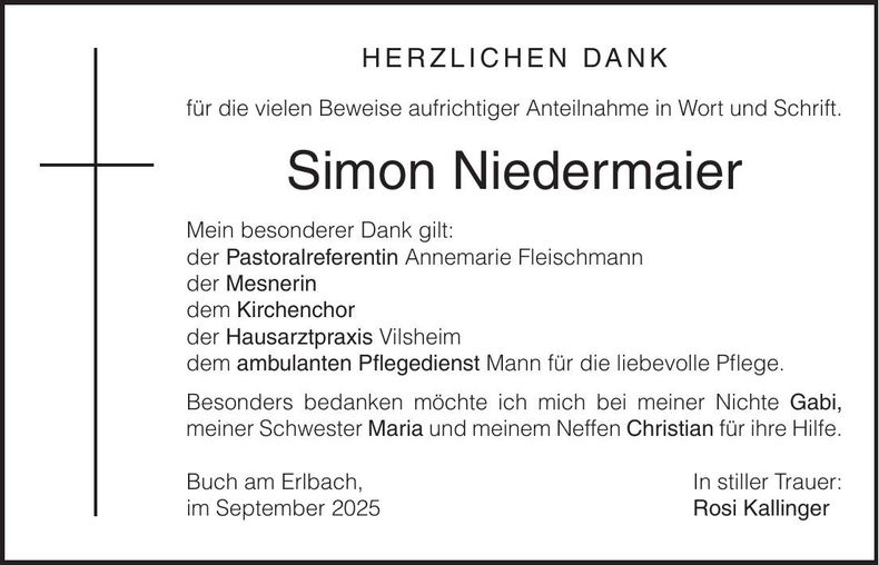 Traueranzeige Simon Niedermaier