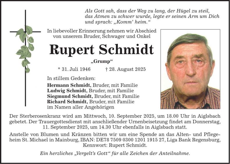 Traueranzeige Rupert Schmidt