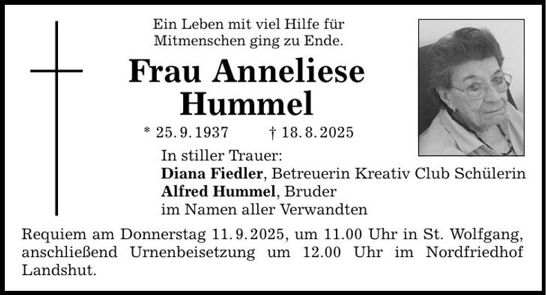 Traueranzeige Anneliese Hummel