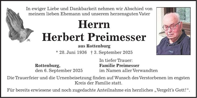 Traueranzeige Herbert Preimesser