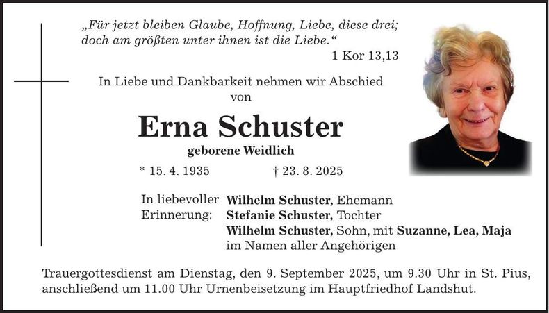 Traueranzeige Erna Schuster