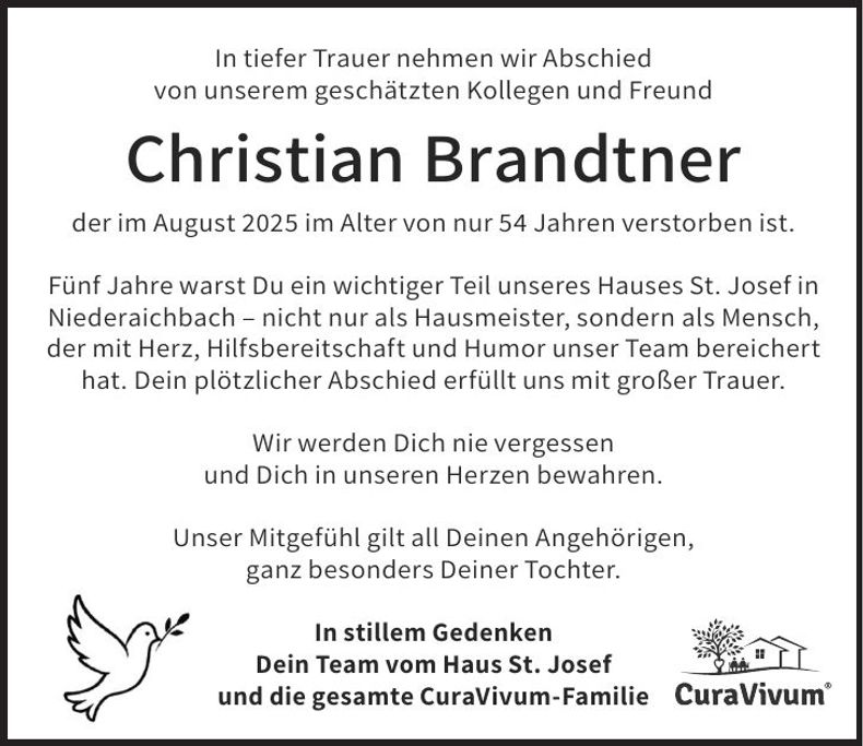 Traueranzeige Christian Brandtner