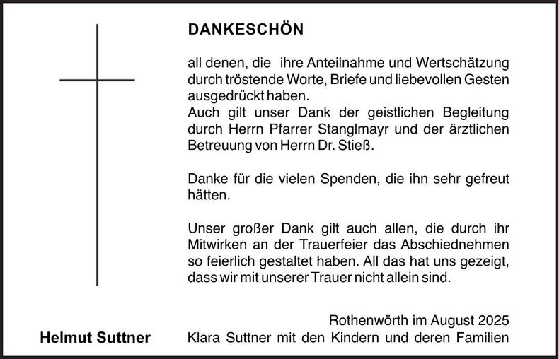 Traueranzeige Helmut Suttner
