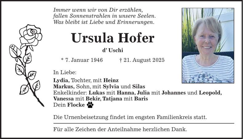 Traueranzeige Ursula Hofer