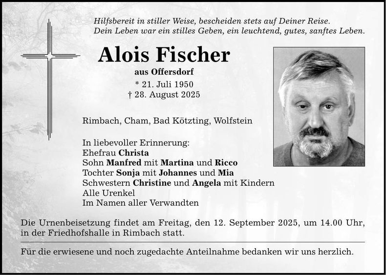 Traueranzeige Alois Fischer