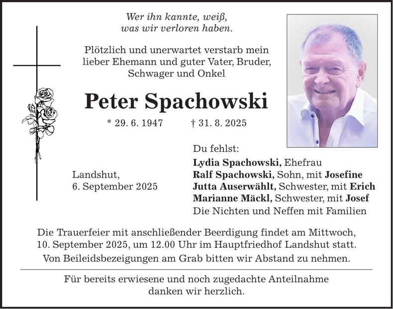 Traueranzeige Peter Spachowski