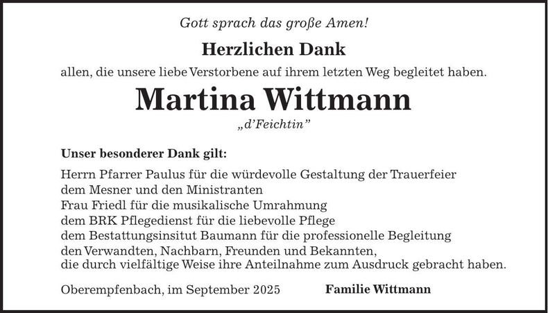 Traueranzeige Martina Wittmann
