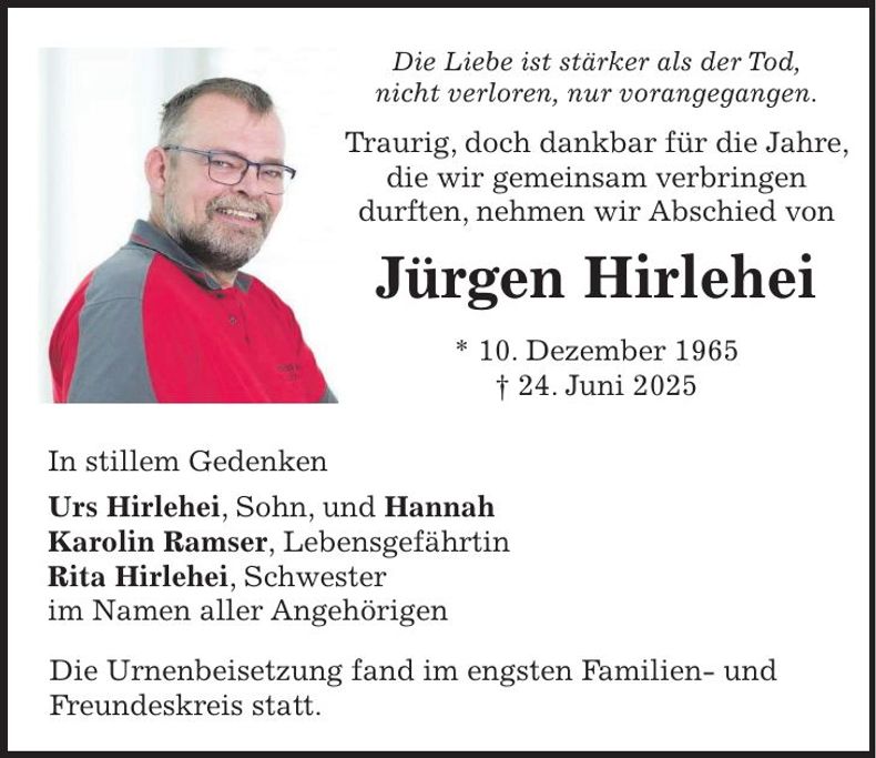 Traueranzeige Jürgen Hirlehei