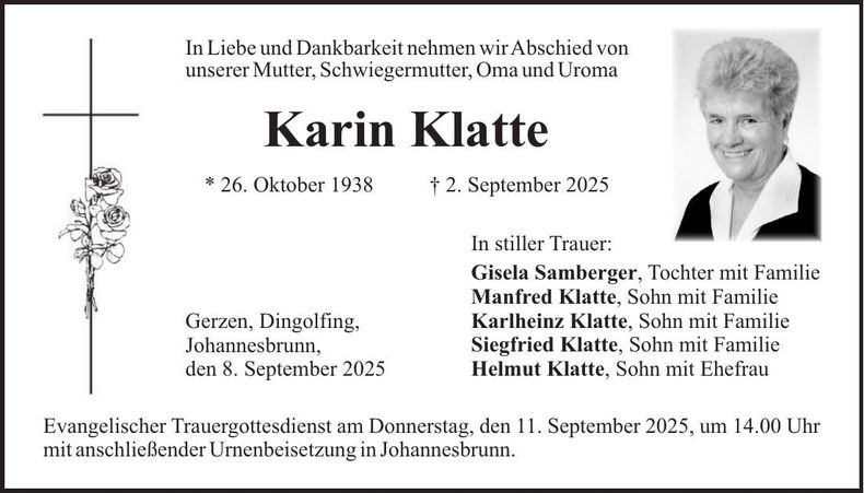 Traueranzeige Karin Klatte