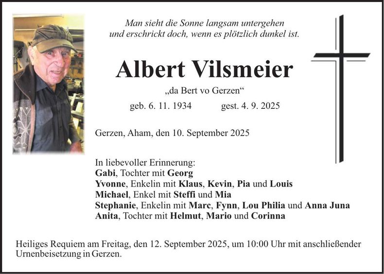 Traueranzeige Albert Vilsmeier