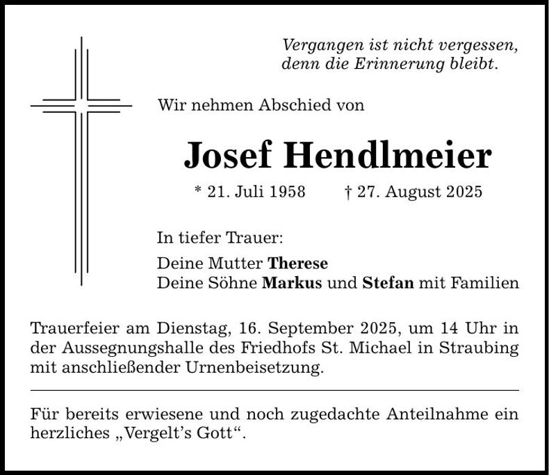 Traueranzeige Josef Hendlmeier