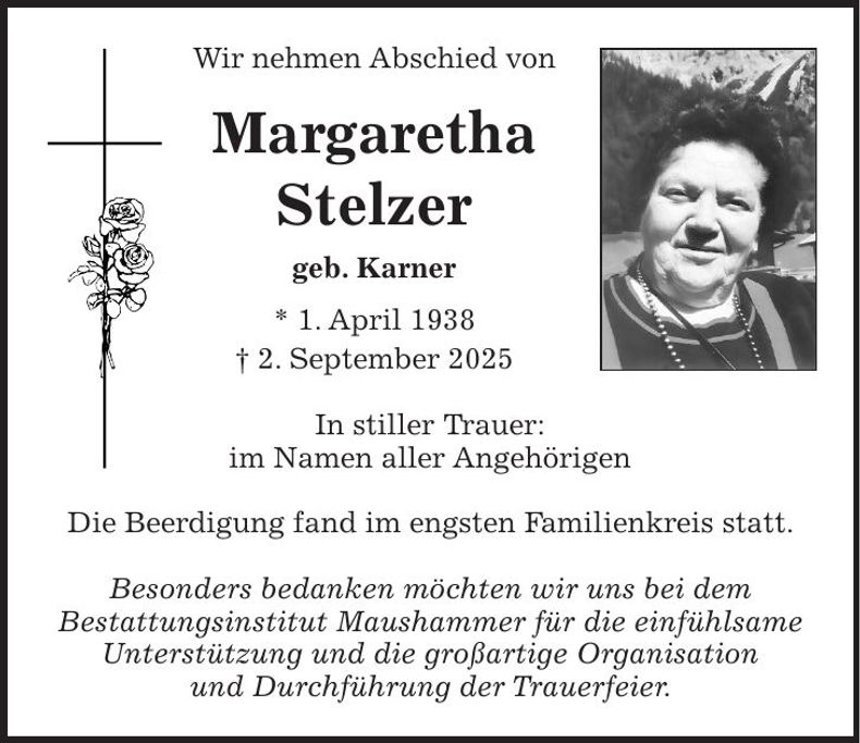 Traueranzeige Margaretha Stelzer